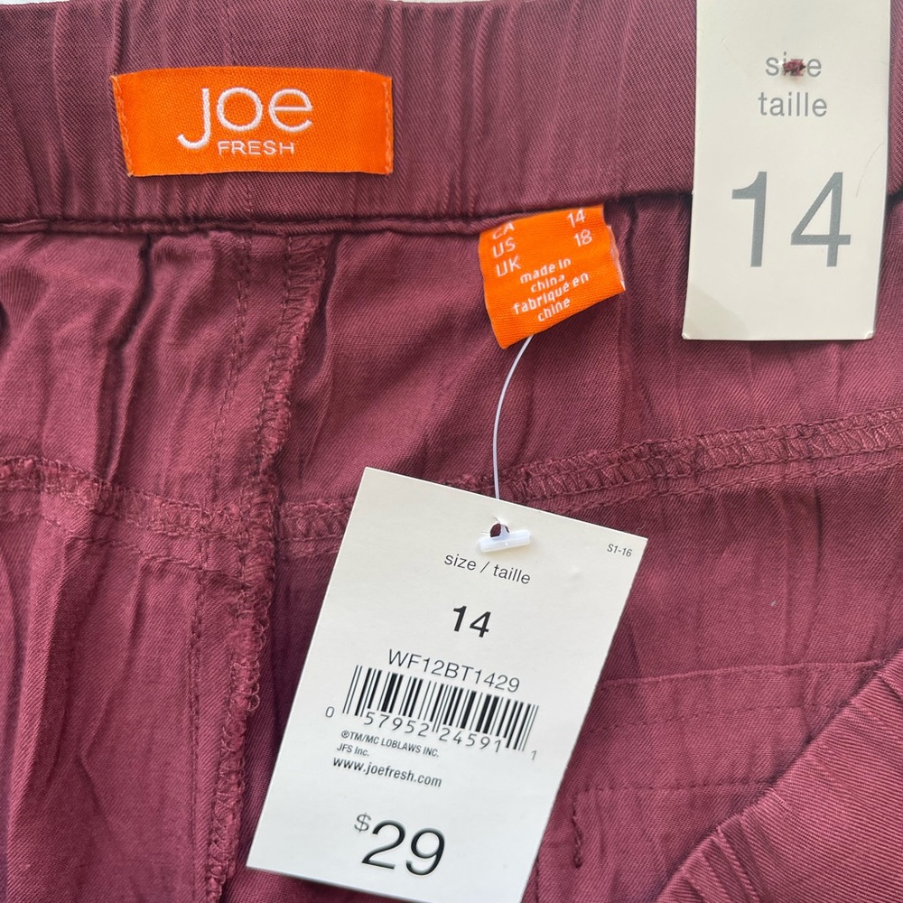 Joe Fresh Maroon trousers size 14 NWT - Picture 3 of 3